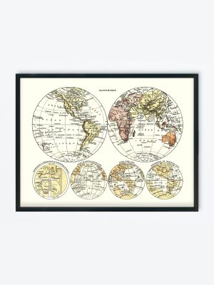 POSTER VINTAGE MAPPEMONDE
