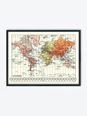 POSTER VINTAGE MAP PLANISPHÈRE