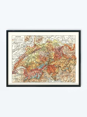 POSTER VINTAGE MAP SUISSE