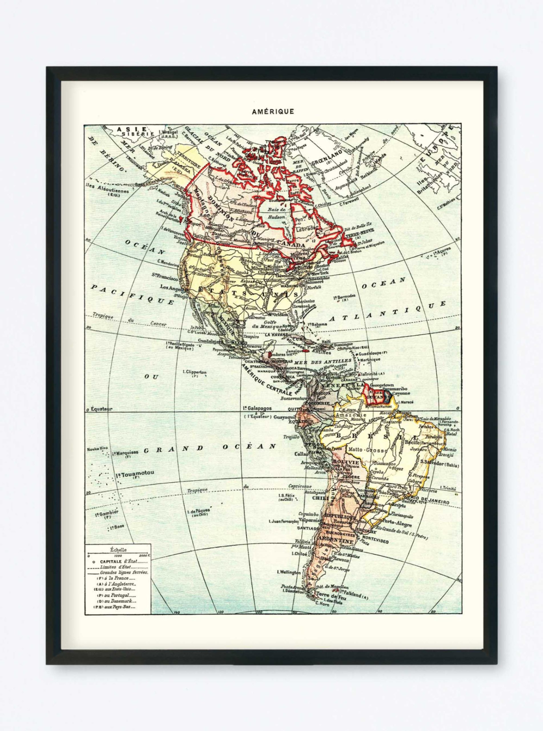 POSTER VINTAGE MAP AMÉRIQUE