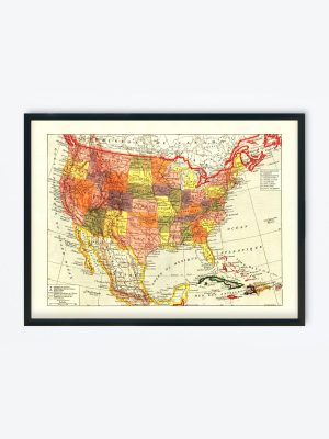POSTER VINTAGE MAP ÉTATS-UNIS
