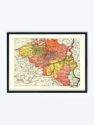 POSTER VINTAGE MAP BELGIQUE & LUXEMBOURG